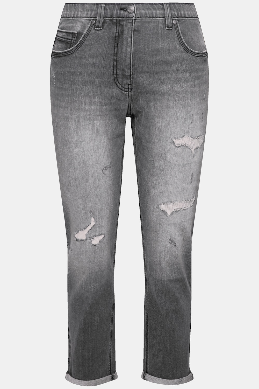 Stora storlekar Boyfriend-jeans med destroyed-effekter, Dam, grå, storlek: 44, Bomull, Ulla Popken