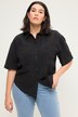 Blouse van linnenmix, oversized, overhemdkraag, korte mouwen