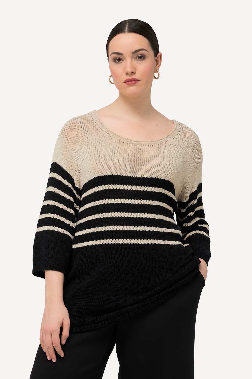 Große Größen Pullover, Damen, schwarz, Größe: 50/52, Baumwolle/Synthetische Fasern, Ulla Popken