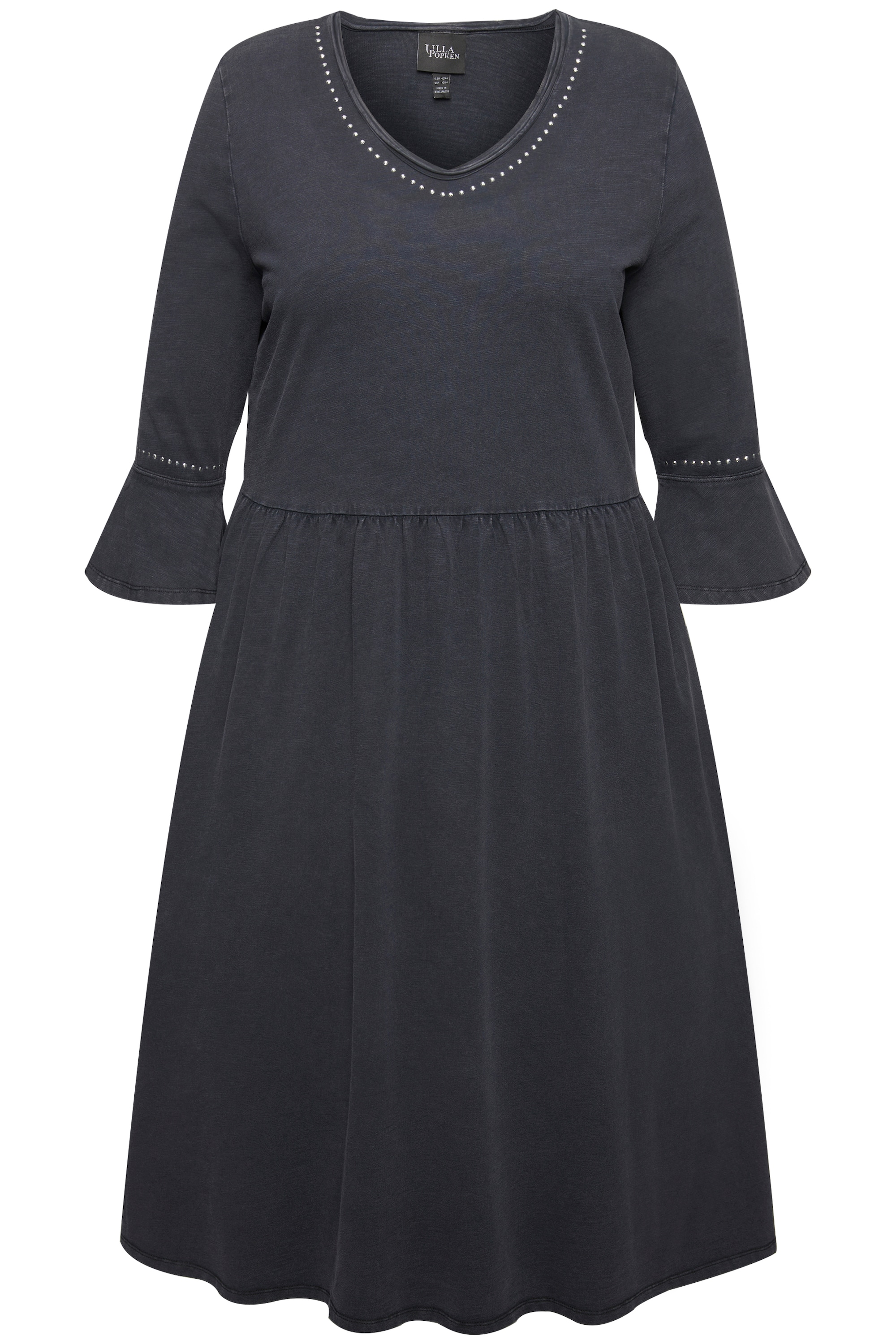 Ulla Popken Damen große Größen Jerseykleid Rollkanten A Linie V Ausschnitt