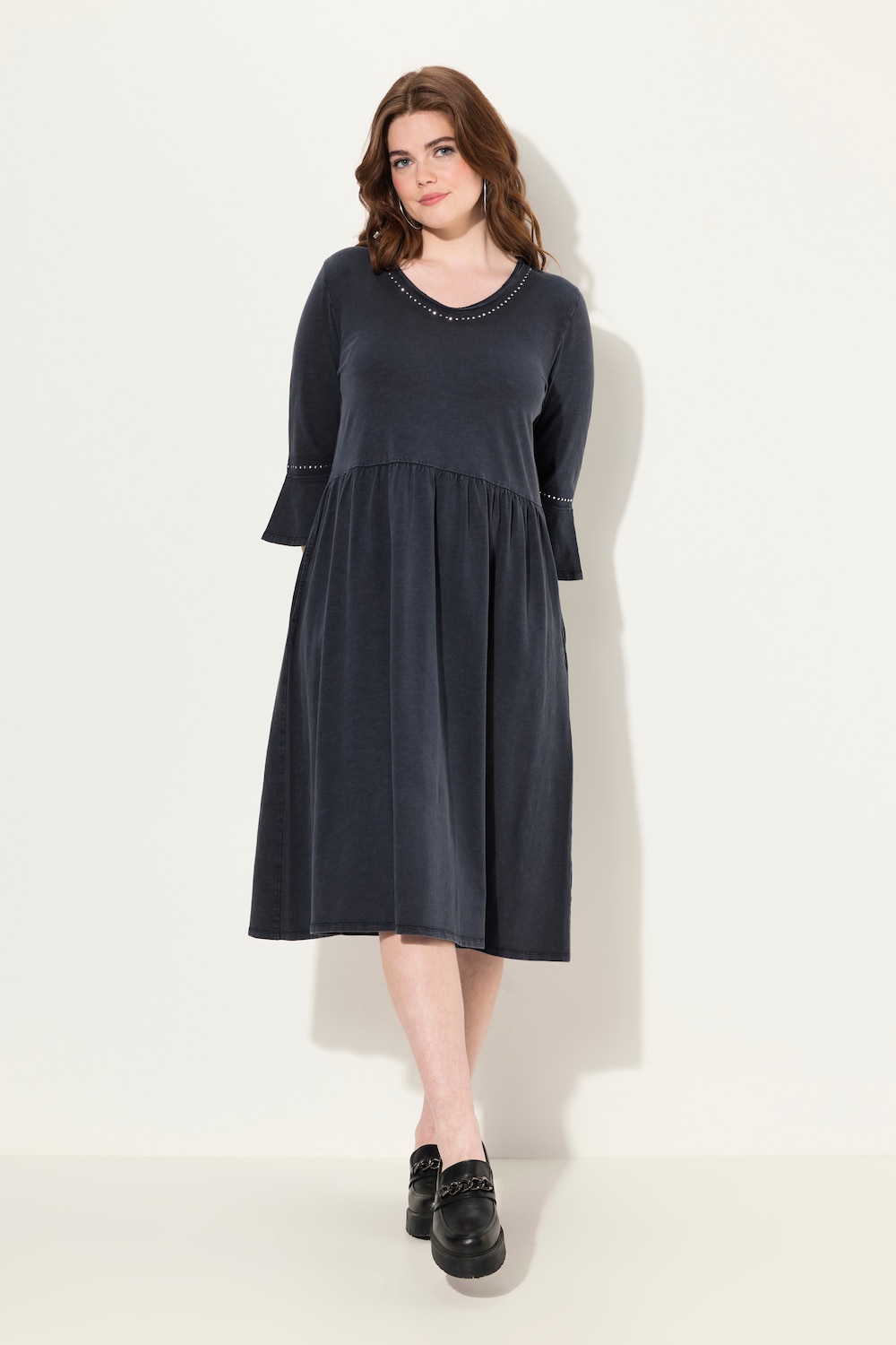 Große Größen Jerseykleid, Damen, schwarz, Größe: 50/52, Baumwolle, Ulla Popken