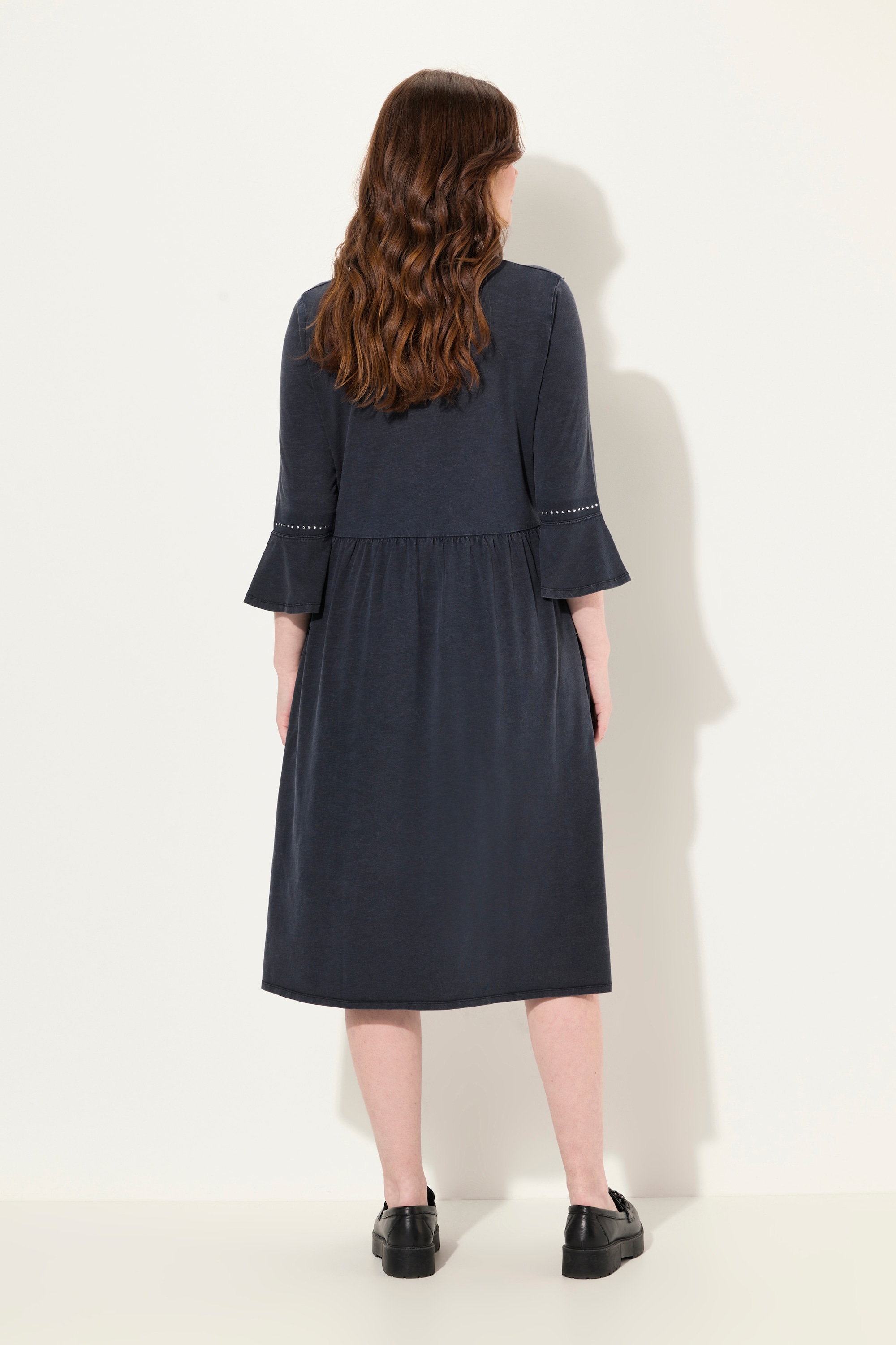 Ulla Popken Damen große Größen Jerseykleid Rollkanten A Linie V Ausschnitt