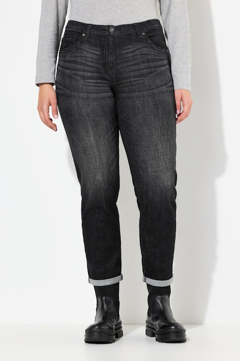 Boyfriend-Jeans, weites Bein, Ziernähte, 5-Pocket-Hose