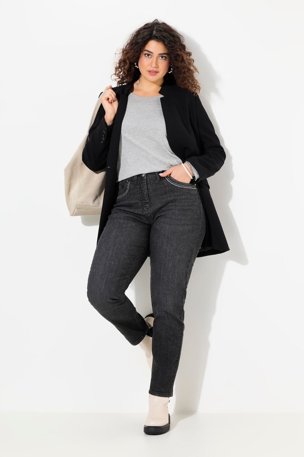 Große Größen Mom-Jeans, Damen, grau, Größe: 124, Baumwolle, Ulla Popken