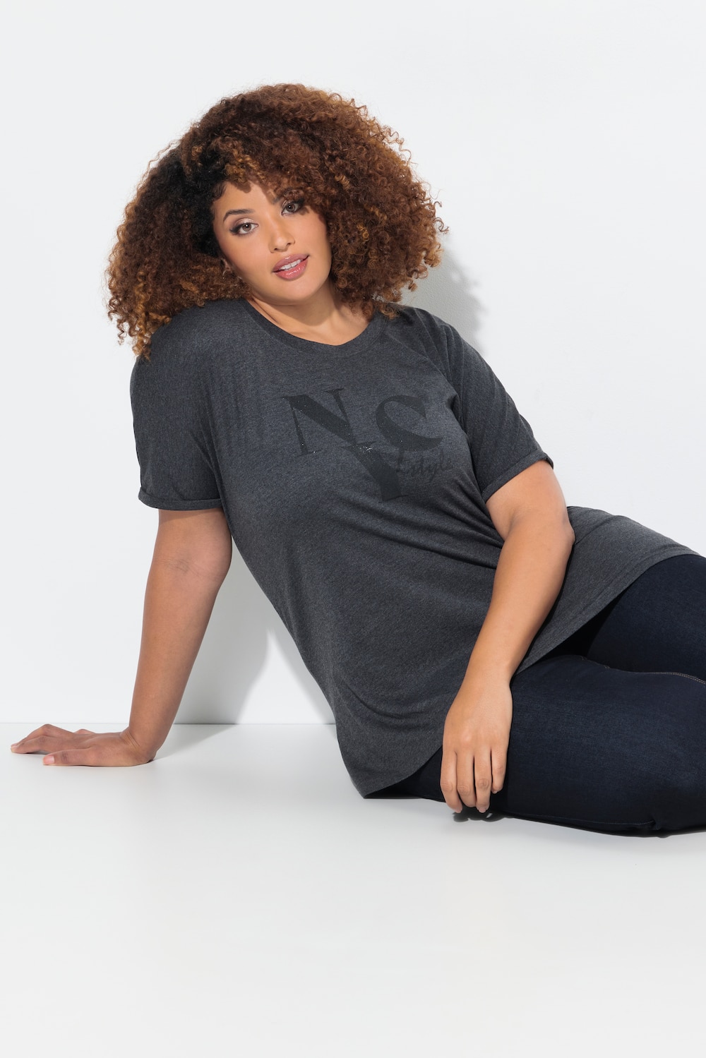 T-Shirt, Schriftmotiv, Oversized, Rundhals, Halbarm