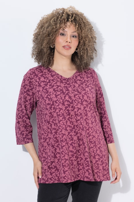 T-Shirt, A-Linie, V-Ausschnitt, Zierfalten, 3/4-Arm