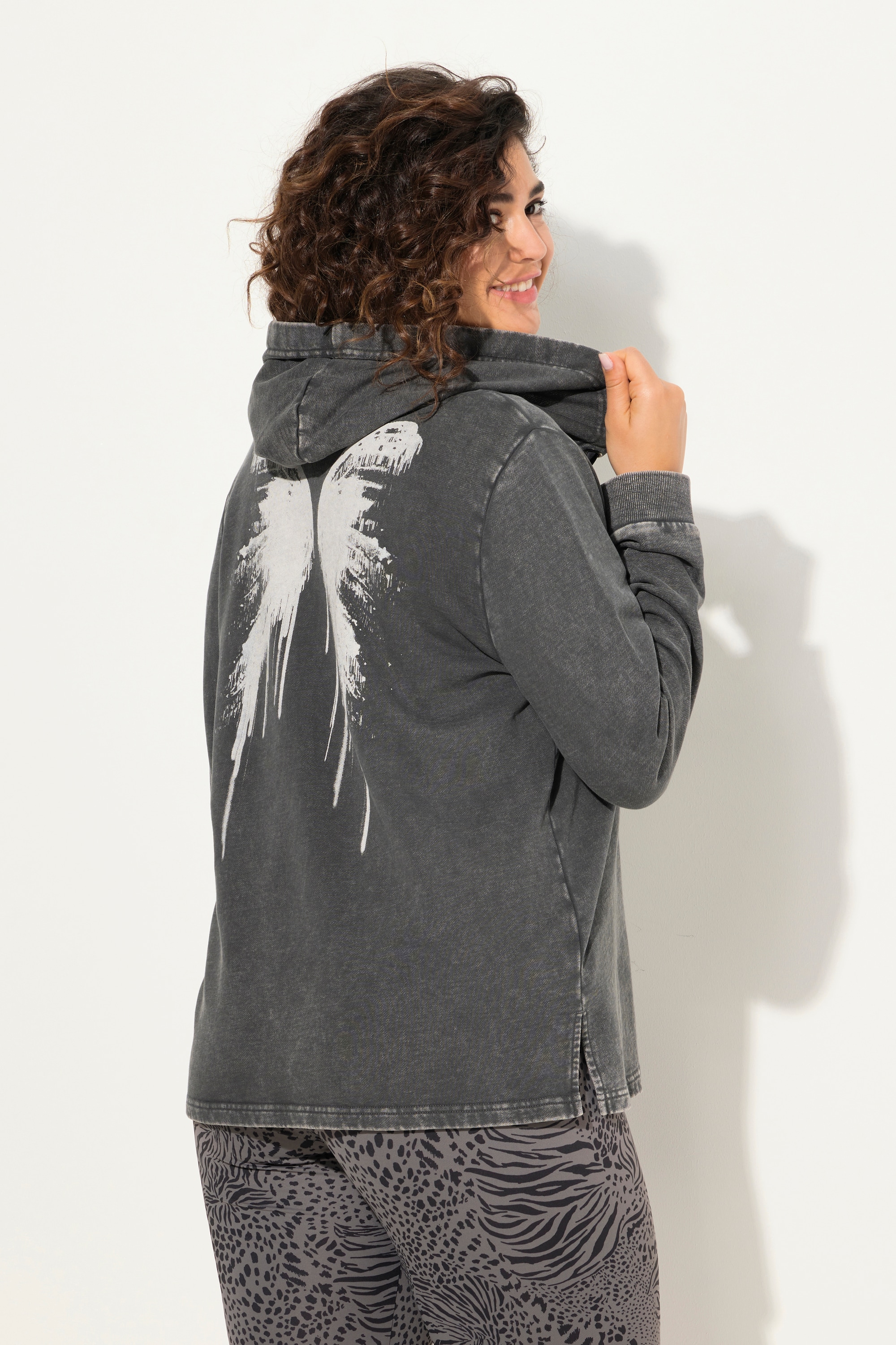 Ulla Popken Damen große Größen Hoodie Jacke Vintage Rückenmotiv Kapuze 830723