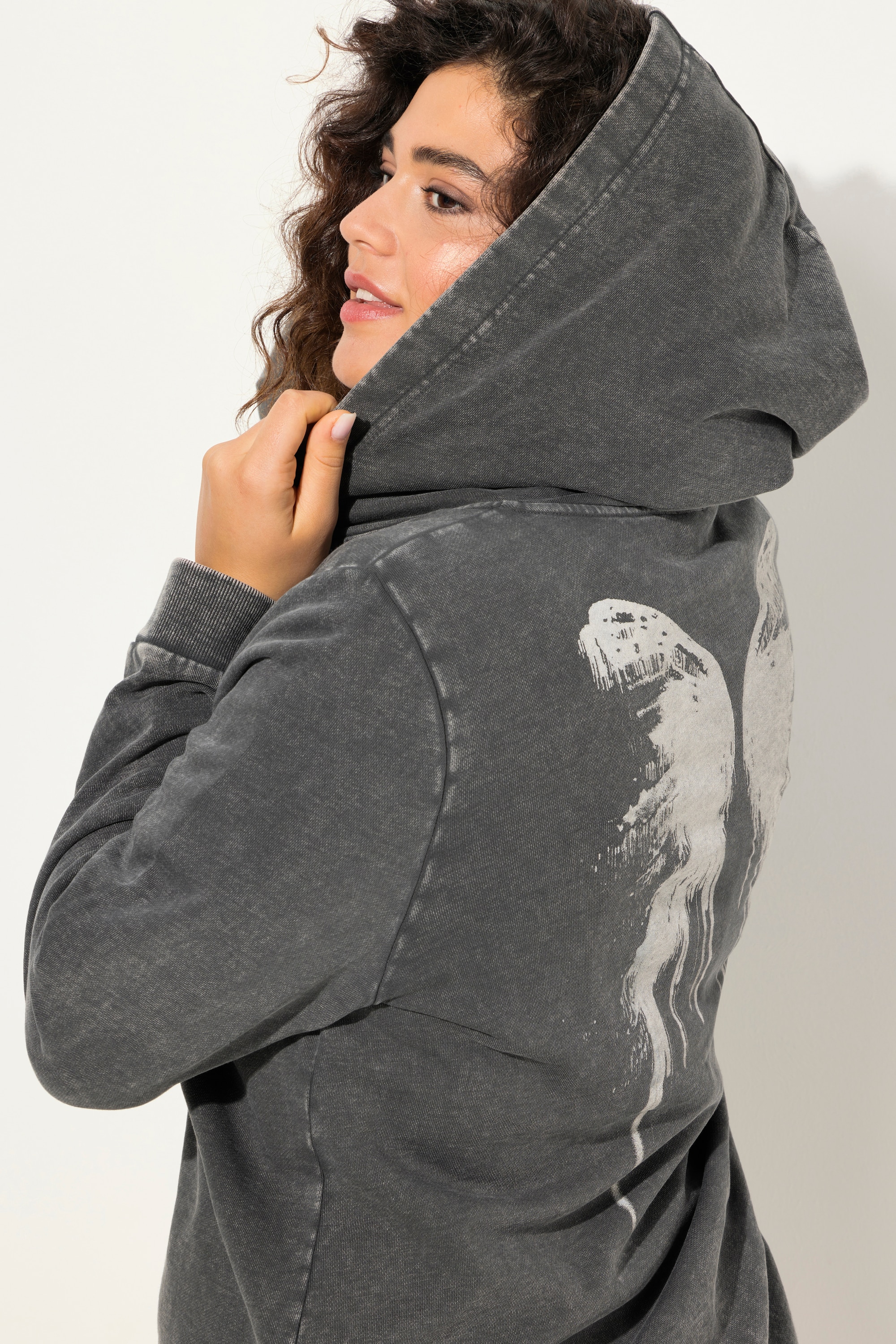Ulla Popken Damen große Größen Hoodie Jacke Vintage Rückenmotiv Kapuze 830723