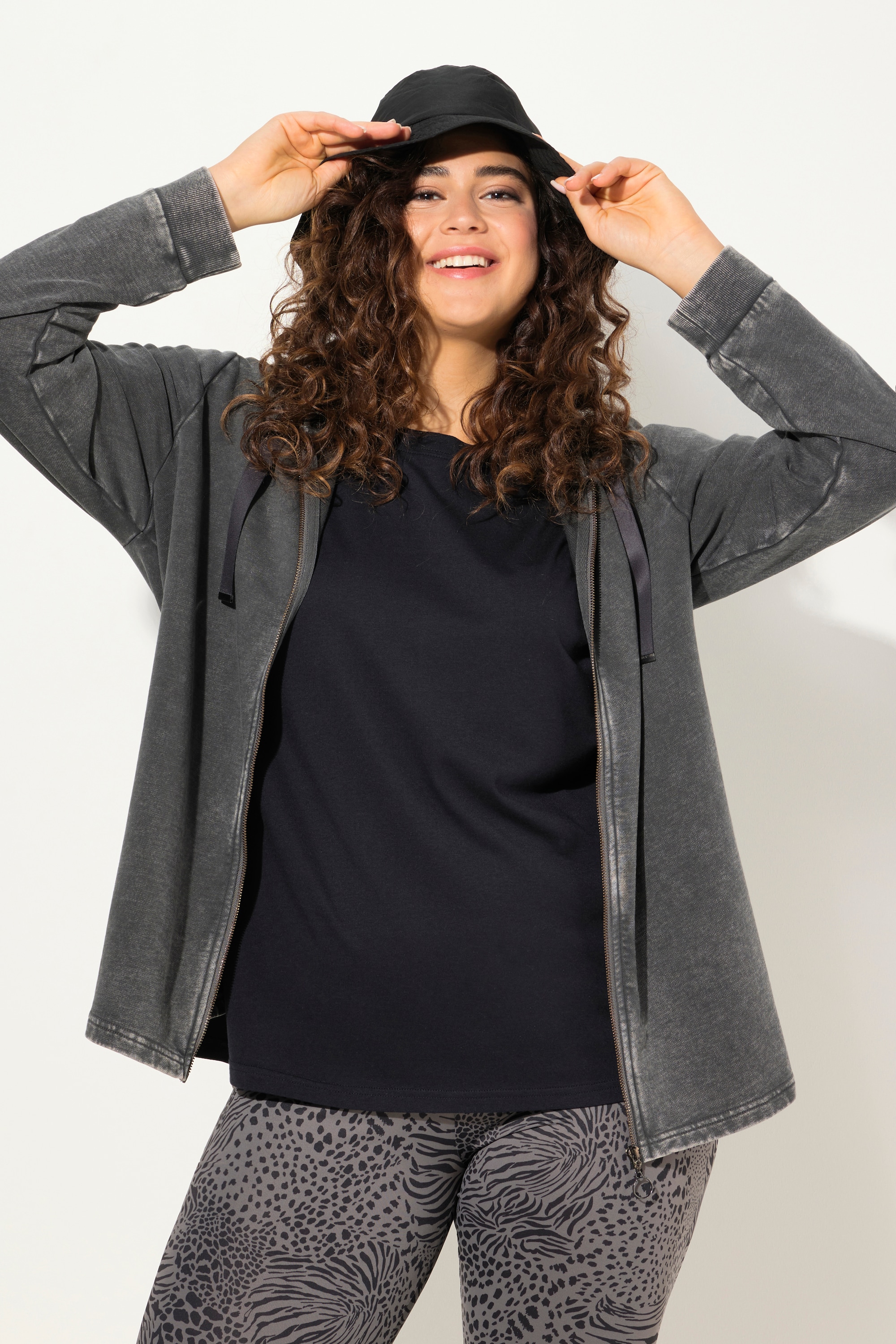 Ulla Popken Damen große Größen Hoodie Jacke Vintage Rückenmotiv Kapuze 830723