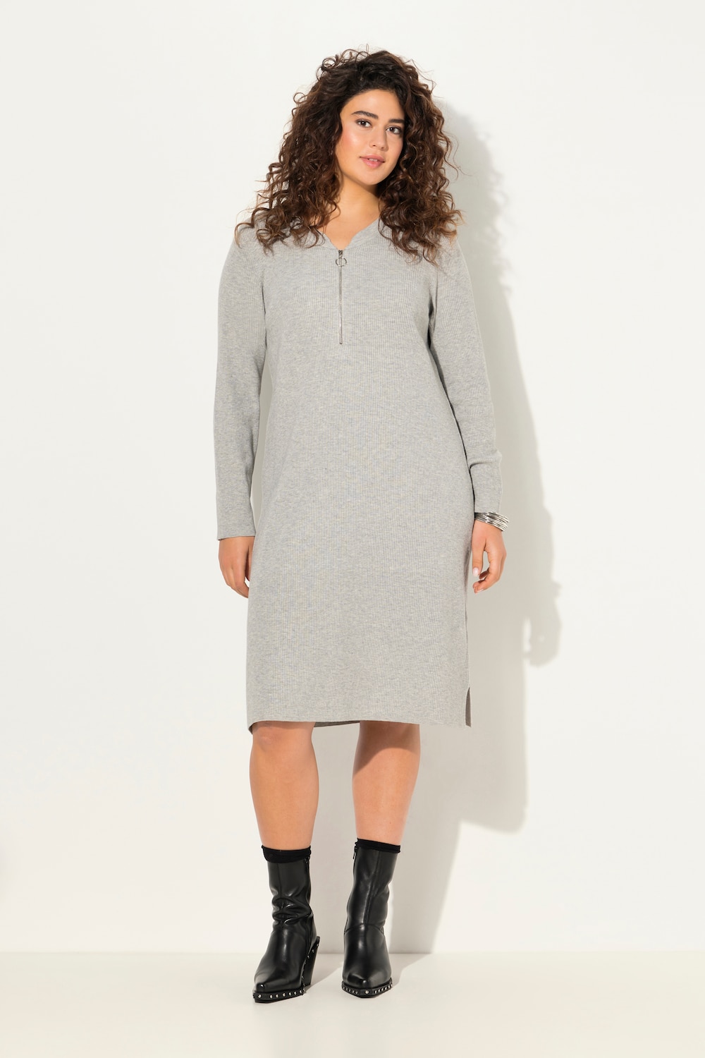 Große Größen Rippjersey-Midikleid, Damen, grau, Größe: 54/56, Viskose/Polyester/Synthetische Fasern, Ulla Popken