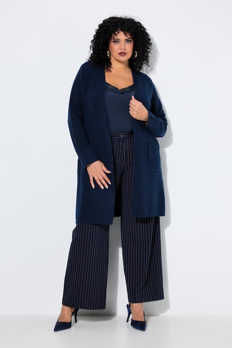 Long-Strickjacke, offene Form, V-Ausschnitt