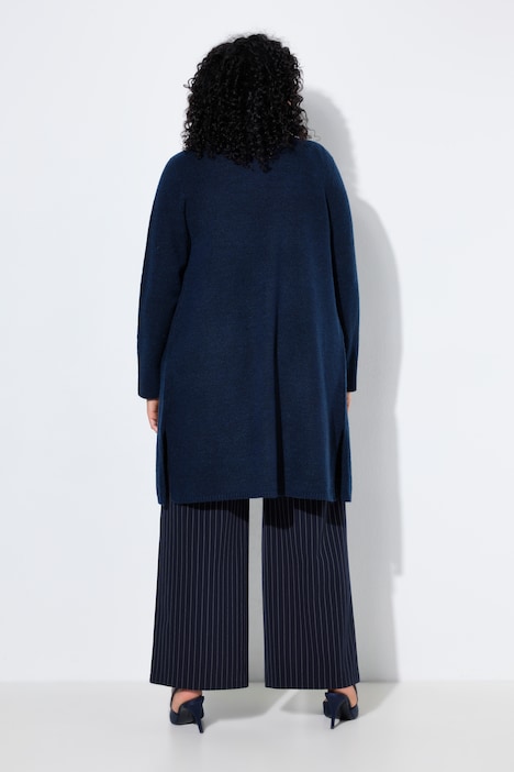 Long-Strickjacke, offene Form, V-Ausschnitt