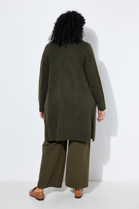 Long-Strickjacke, offene Form, V-Ausschnitt
