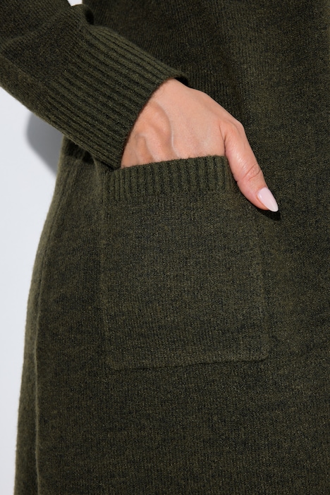 Long-Strickjacke, offene Form, V-Ausschnitt