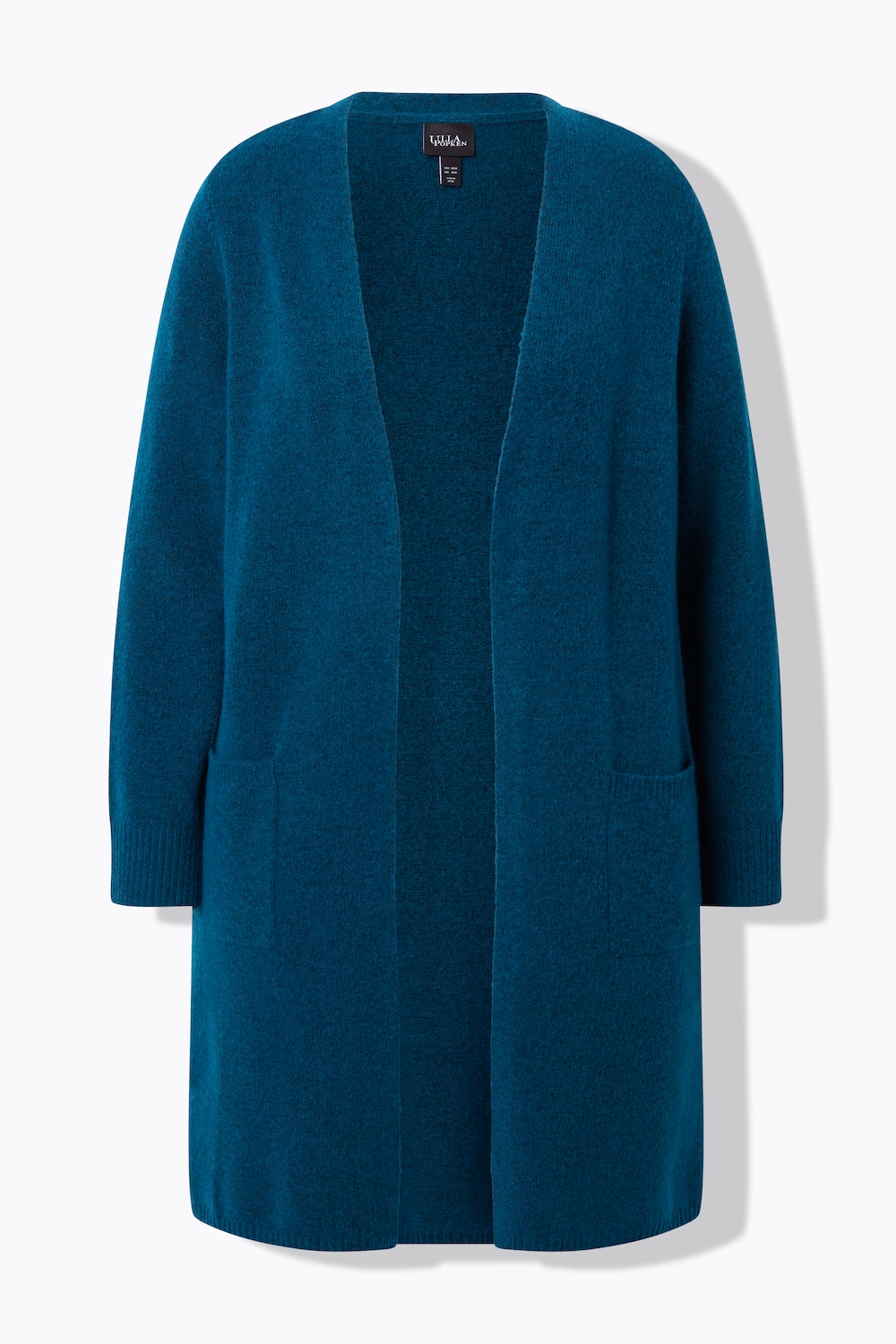 Stora storlekar Lång stickad kofta med v-ringning, Dam, turkos, storlek: 54/56, Polyester/Syntetfibrer, Ulla Popken