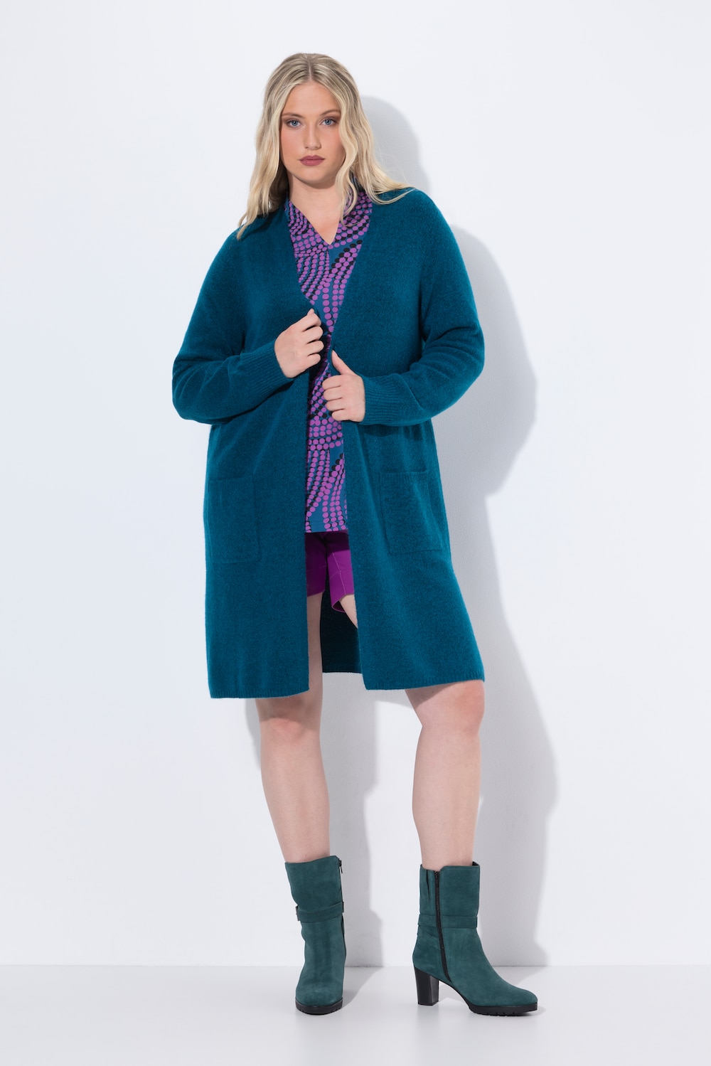 Große Größen Long-Strickjacke, Damen, türkis, Größe: 54/56, Polyester/Synthetische Fasern, Ulla Popken