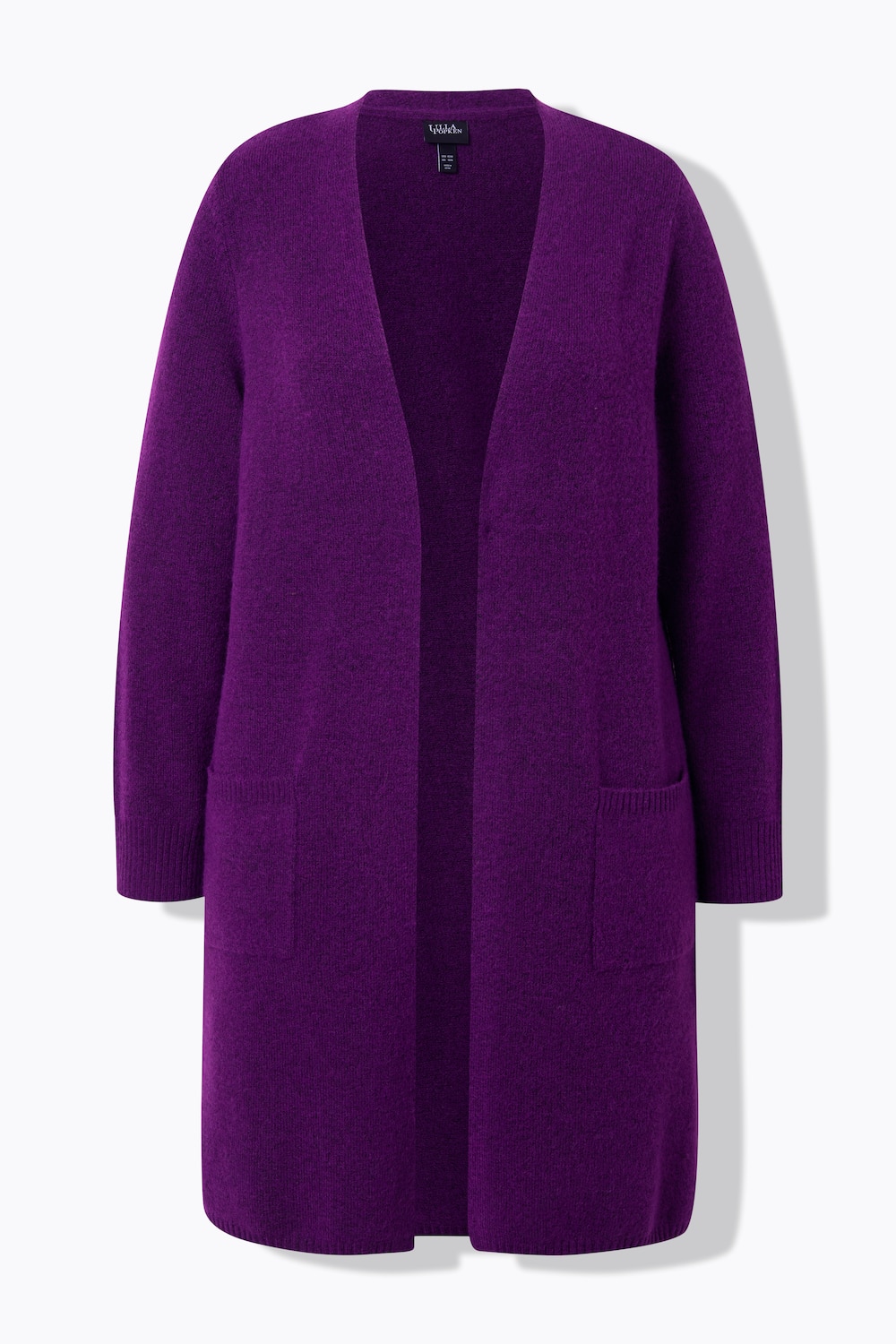 Stora storlekar Lång stickad kofta med v-ringning, Dam, lila, storlek: 50/52, Polyester/Syntetfibrer, Ulla Popken