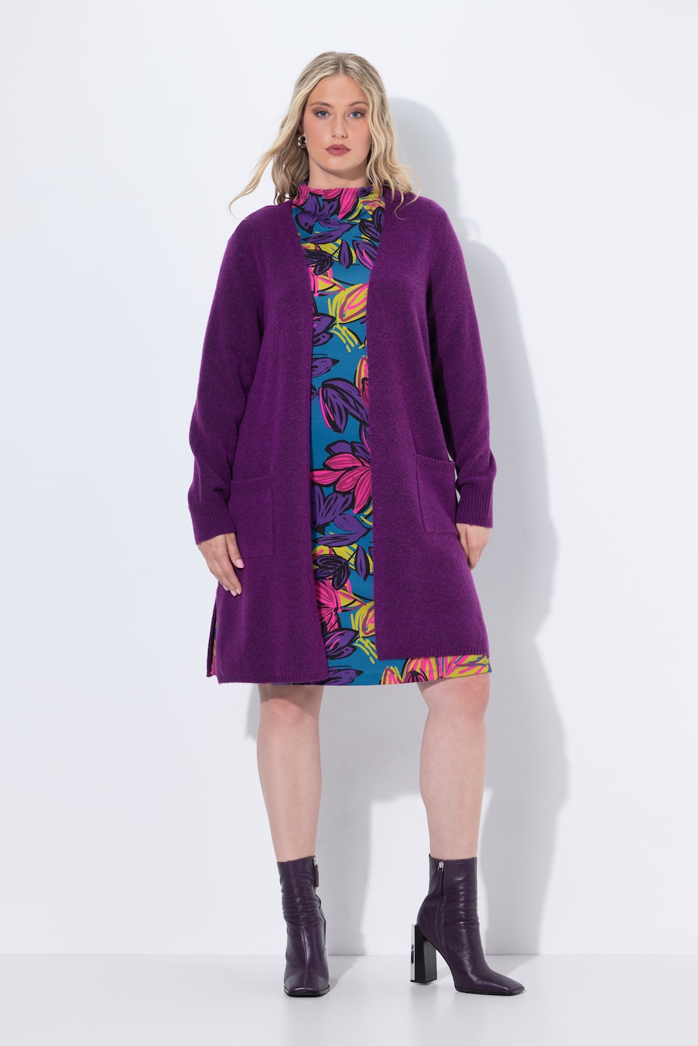 Thumbnail - Große Größen Long-Strickjacke, Damen, lila, Größe: 42/44, Polyester/Synthetische Fasern, Ulla Popken