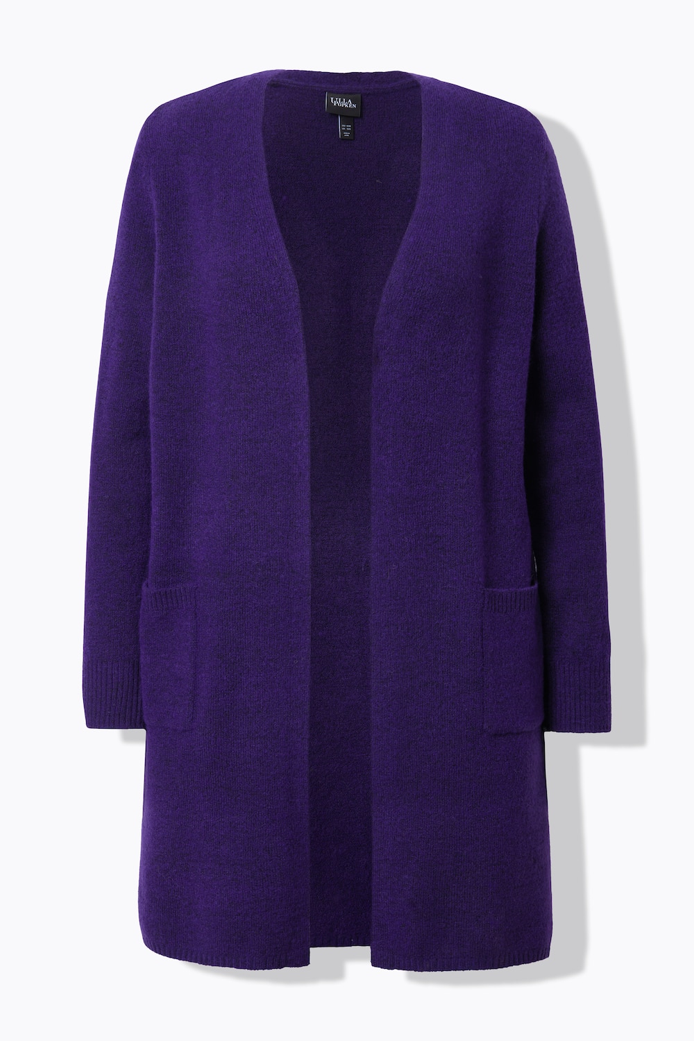 Stora storlekar Lång stickad kofta med v-ringning, Dam, lila, storlek: 42/44, Polyester/Syntetfibrer, Ulla Popken