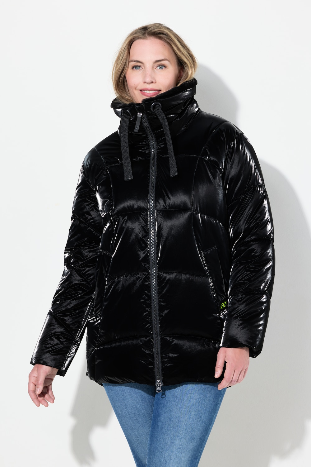 Große Größen Steppjacke mit Webpelzkragen, Damen, schwarz, Größe: XL, Polyester/Nylon, LAURASON