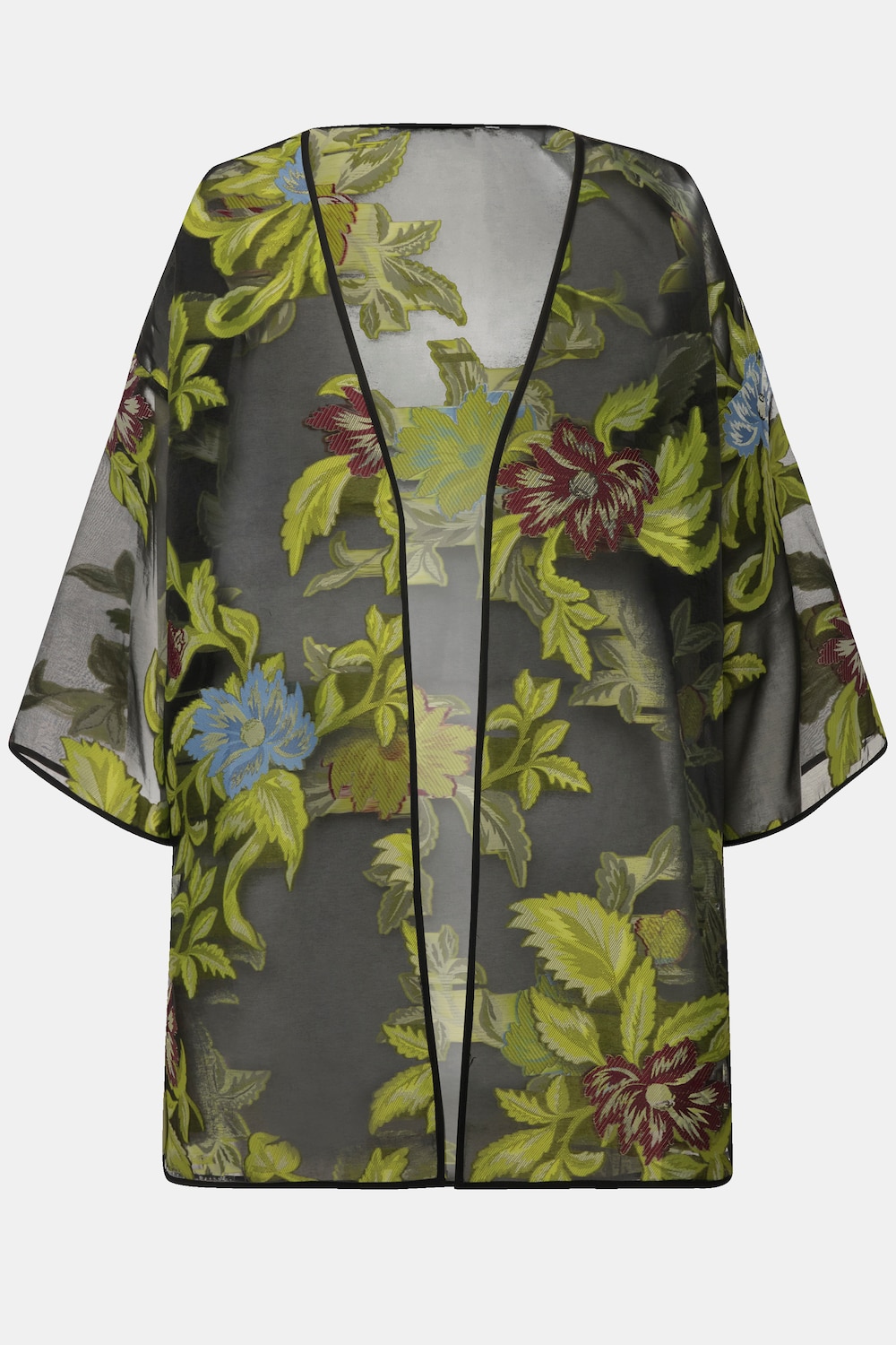 Stora storlekar Chiffongjacka med blomprint, Dam, svart, storlek: 50/52, Polyester, Ulla Popken