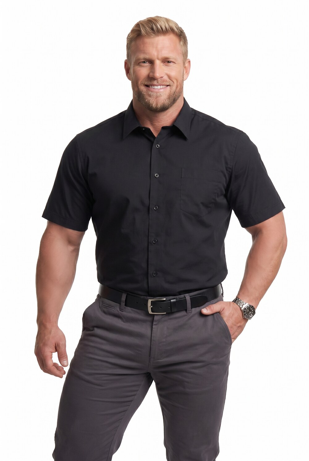 Stora storlekar Skjorta, Her, svart, storlek: L, Polyester/Bomull, Men Plus