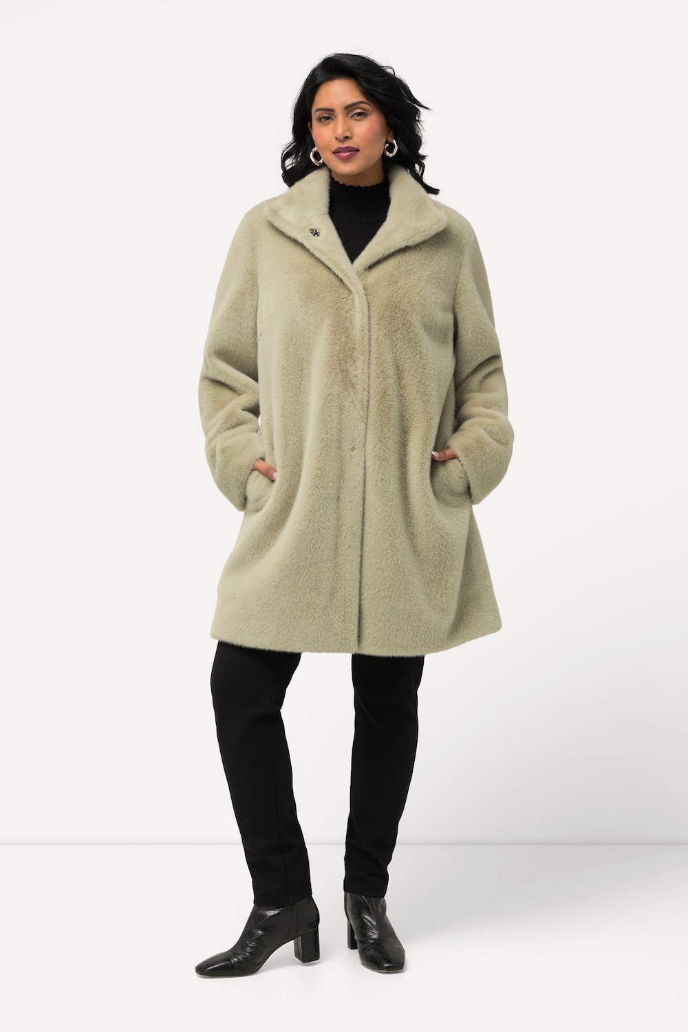 Große Größen Webpelzmantel, Damen, beige, Größe: 42/44, Polyester, Ulla Popken