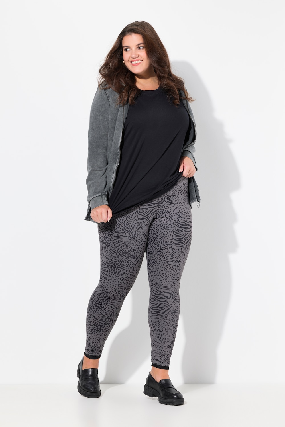 Legging, leopatroon, smalle pijpen, mesh-zoom