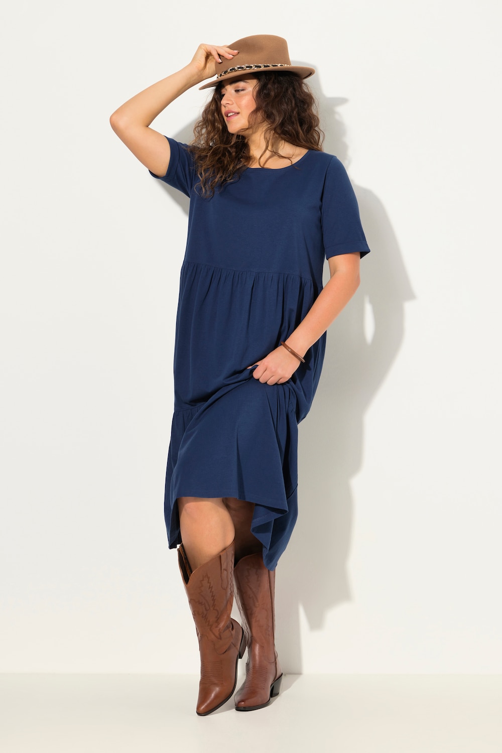 Große Größen Jersey-Midikleid, Damen, blau, Größe: 50/52, Baumwolle/Viskose, Ulla Popken