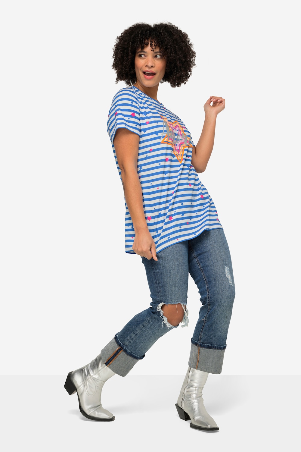 T-shirt, comfort fit, strepen, sterren, ronde hals, korte mouwen