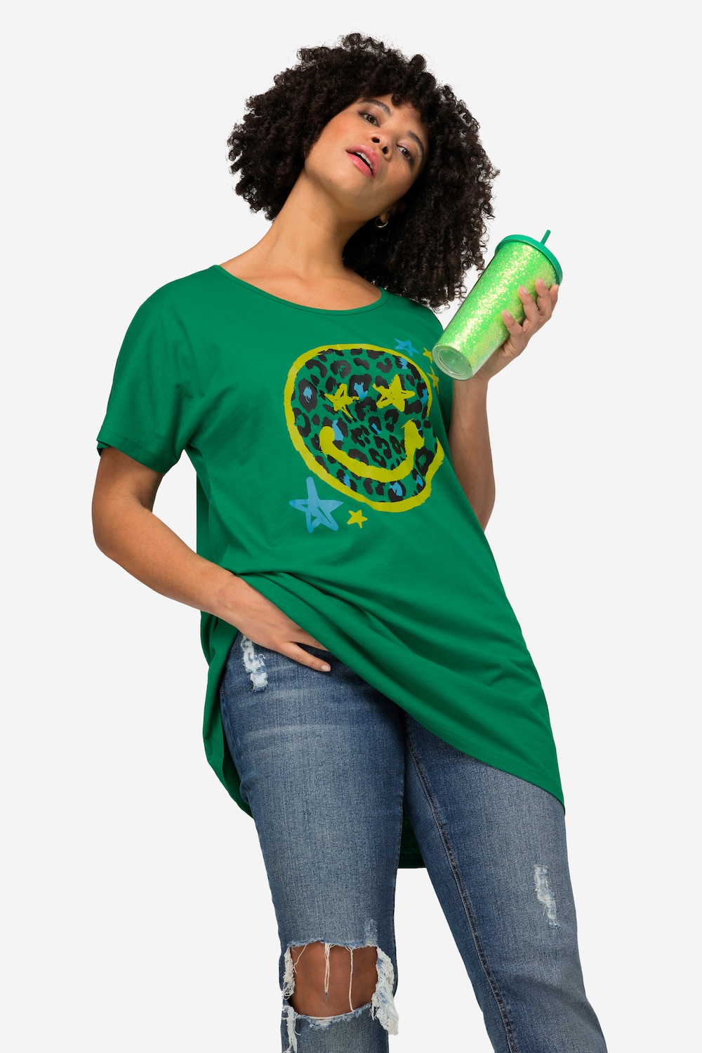 T-shirt, oversized, smiley, ronde hals, korte mouwen