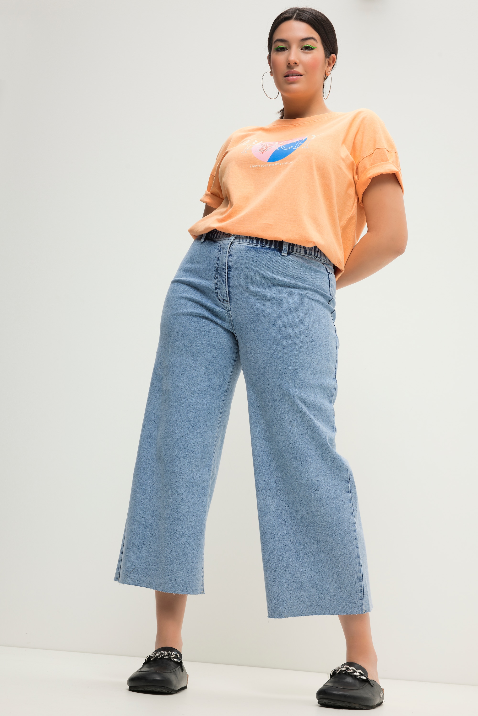 Studio Untold Damen große Größen Culotte Jeans Wide Legs cutted Saum 830892