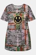 T-shirt dal taglio oversize con Smiley, fantasia a ghirigori, scollo a girocollo e mezze maniche