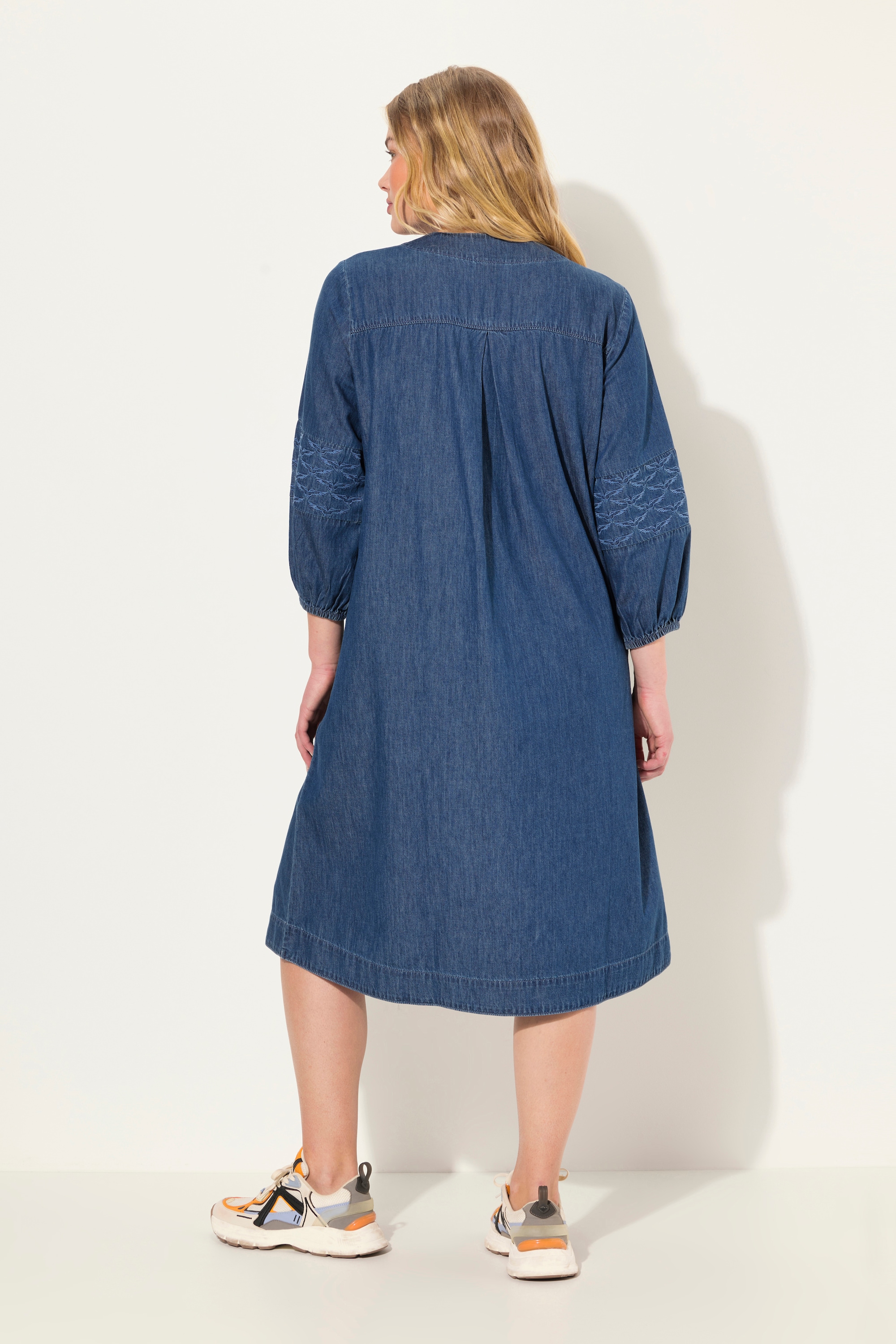 Laurasøn Damen Jeanskleid 3 4 Arm V Ausschnitt Midilänge 830910