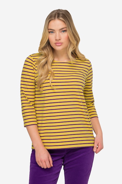 Striped regular fit 3/4-sleeve crew neck shirt