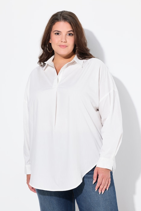 Partial Button Pleat Long Sleeve Blouse