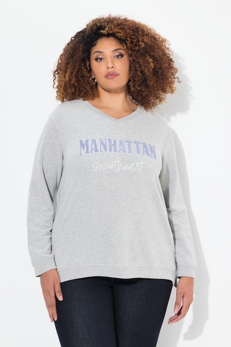 Sweat-shirt col en V et manches longues, imprimé en tissu éponge