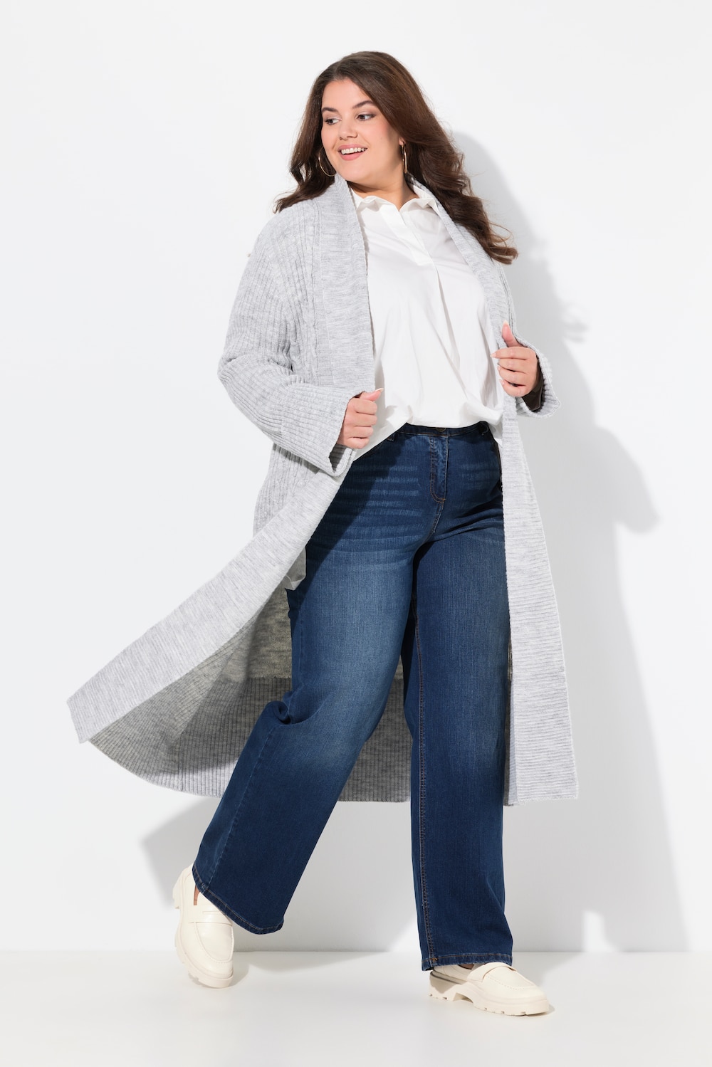 Grote Maten Lang vest, Dames, grijs, Maat: 58/60, Synthetische vezels/Polyester, Ulla Popken