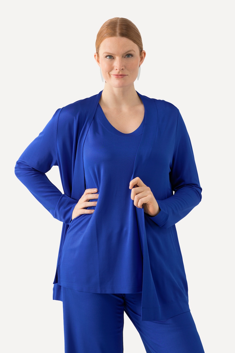 Große Größen Slinkyjacke, Damen, blau, Größe: 50/52, Viskose, Ulla Popken