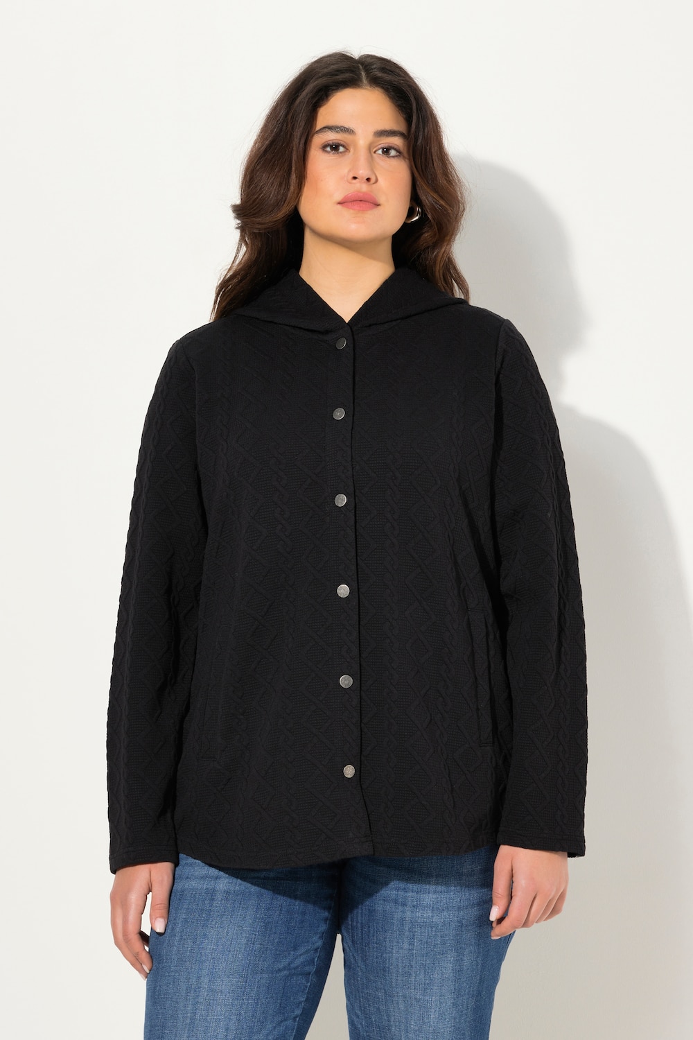 Große Größen Hoodie-Jacke, Damen, schwarz, Größe: 58/60, Polyester/Viskose, Ulla Popken