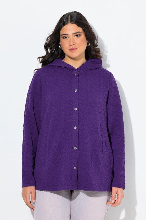 Hoodie-jack, kabelsteek, drukknopen, langere achterkant