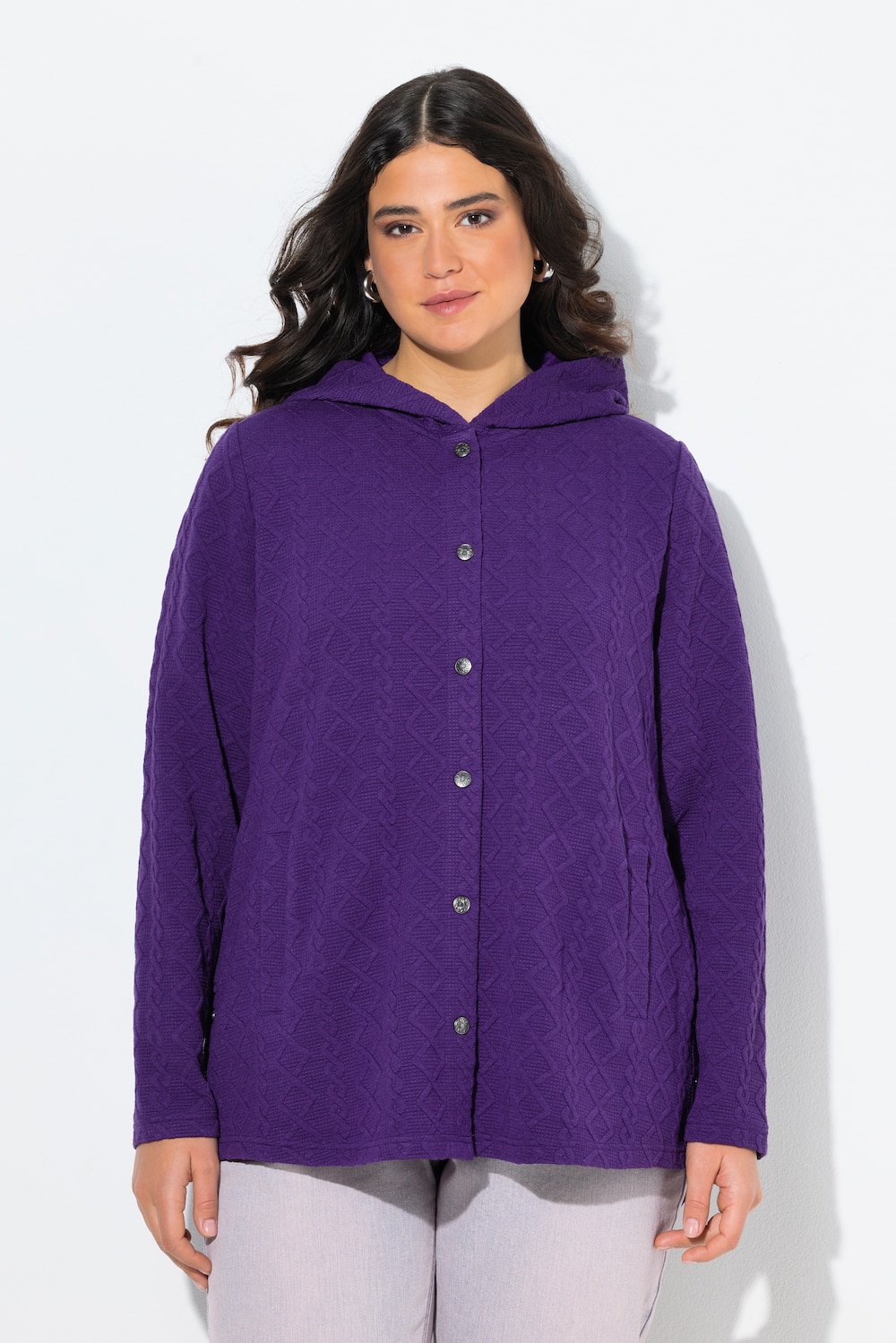 Thumbnail - Große Größen Hoodie-Jacke, Damen, lila, Größe: 58/60, Polyester/Viskose, Ulla Popken