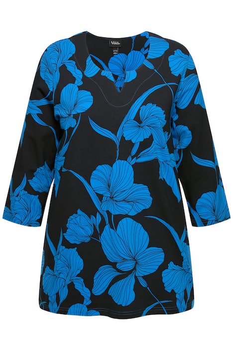 Tričko, květy, A střih, tunikový výstřih, 3/4 rukávy