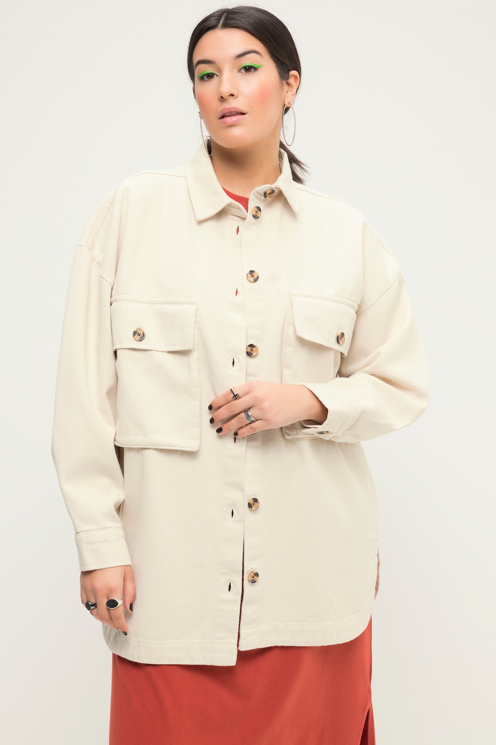Thumbnail - Große Größen Hemdjacke, Damen, beige, Größe: 46/48, Baumwolle, Studio Untold