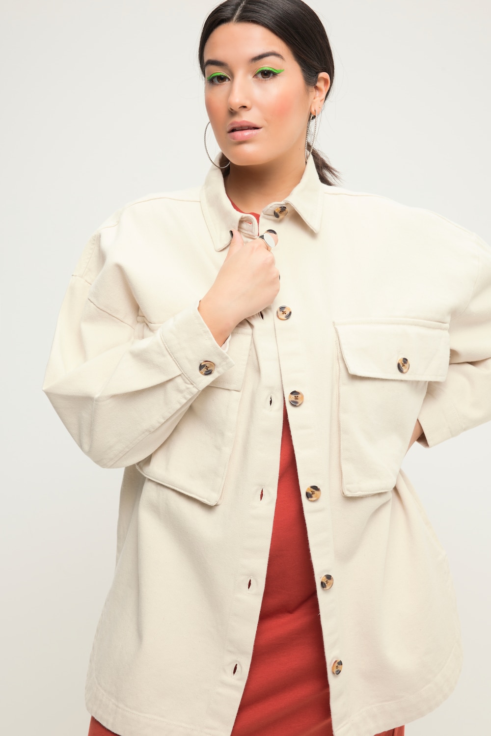 Große Größen Hemdjacke, Damen, beige, Größe: 50/52, Baumwolle, Studio Untold