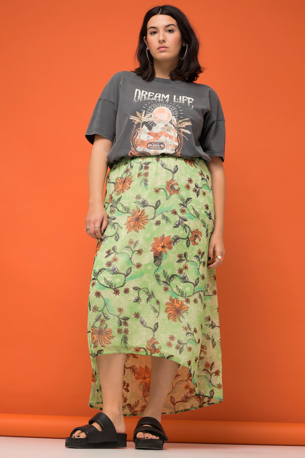 Stora storlekar Midikjol, Dam, turkos, storlek: 42/44, Polyester, Studio Untold