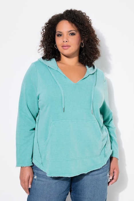 Open Edged Long Sleeve V-Neck Hoodie