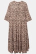 Maxikleid, A-Line, Leo-Print, Tunika-Ausschnitt, 3/4-Ärmel