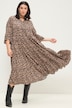 Maxikleid, A-Line, Leo-Print, Tunika-Ausschnitt, 3/4-Ärmel