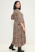 Maxikleid, A-Line, Leo-Print, Tunika-Ausschnitt, 3/4-Ärmel